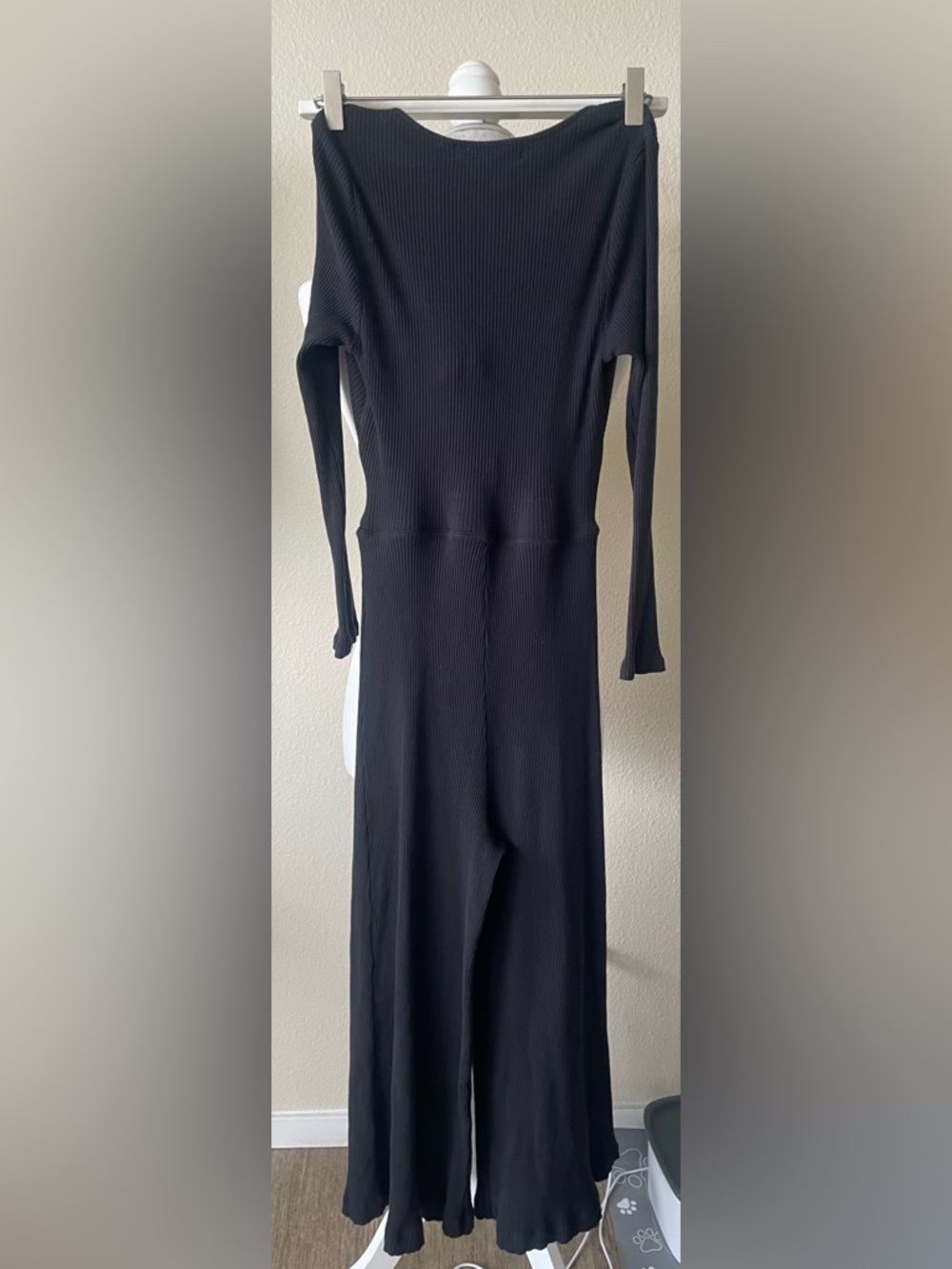 Free People FP Beach Black Ribbed Cutout Tie Front Cropped Jumpsuit Size S - Picture 6 of 8